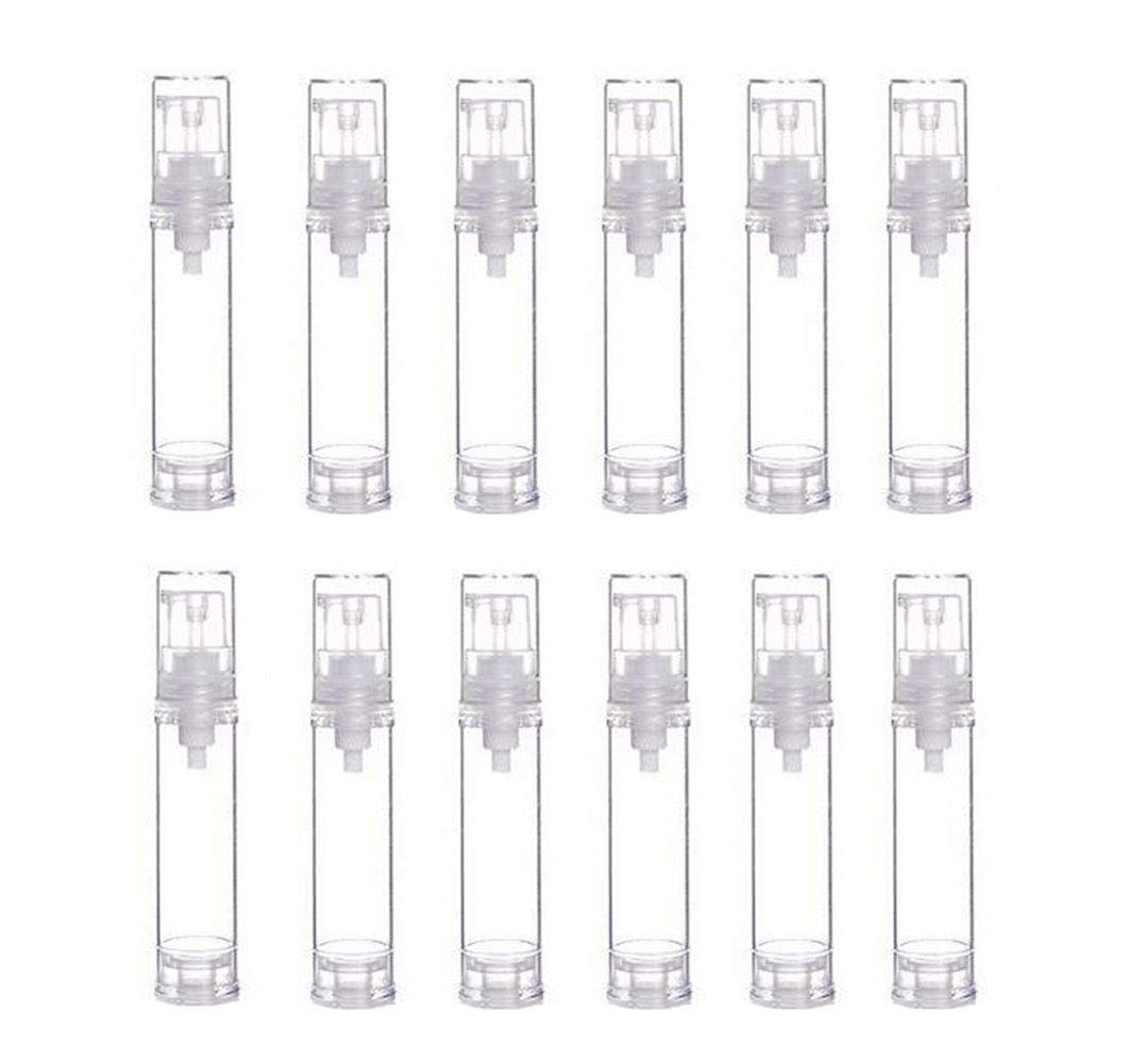 12PCS 10ML/0.34OZ Portable Plastic Empty Clear Airless Vacuum Pump Bottles Container Cosmetic Cream Lotion Vial Jars Make-up Liquids Sample Packing Storage Dispensing Tins