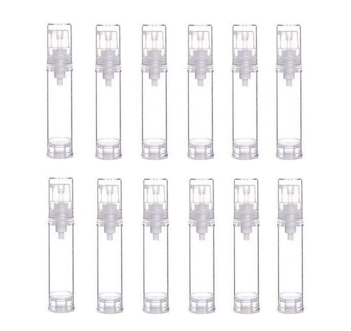 12PCS 10ML/0.34OZ Portable Plastic Empty Clear Airless Vacuum Pump Bottles Container Cosmetic Cream Lotion Vial Jars Make-up Liquids Sample Packing Storage Dispensing Tins