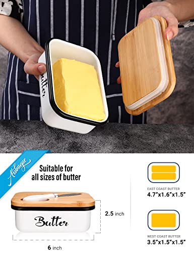 Butter Dish with Lid,Butter Dish for Countertop, Metal Butter Keeper with Stainless Steel Multipurpose Butter Knife,Large Butter Container with Silicone Home Decor Kitchen Gift White