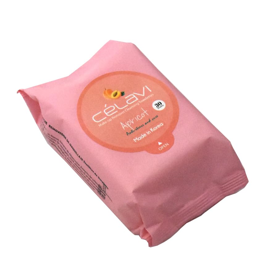 Celavi Makeup Remover Cleansing Wipes Removing Towelettes 2 Packs - 60 Sheets (Apricot)