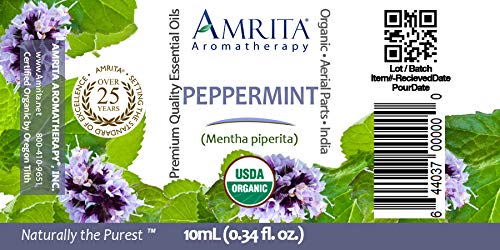 Amrita Aroma Organic Peppermint Essential Oil, 100% Pur