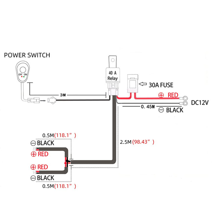 LED Work Lights Bar Wiring Harness Kit 12V 40A LED Ligh