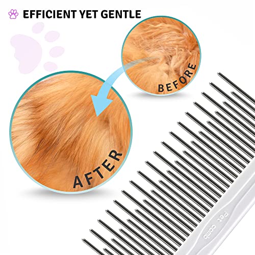 Poodle Pet Detangling Pet Comb with Long &amp; Short Stainless Steel Teeth for Removing Matted Fur, Knots &amp; Tangles – Detangler Tool Accessories for Safe &amp; Gentle DIY Dog &amp; Cat Grooming