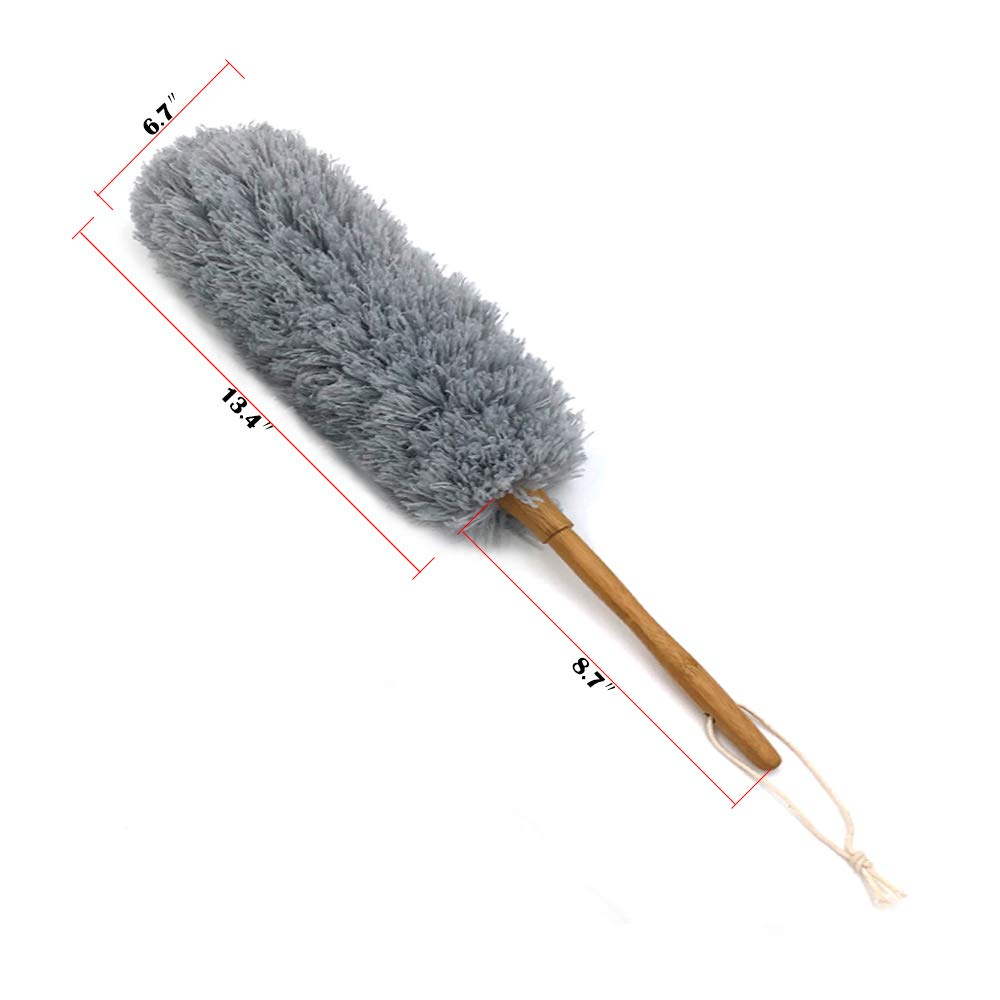 Microfiber Duster with Solid Bamboo Handle Bendable Hea