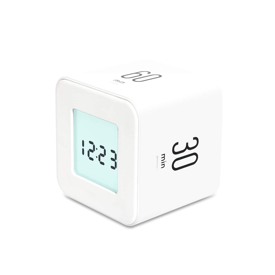 Multi Cube Timer/Rotating Flip Timer (White), Simple Operation, Clock & Time Timer for Kids Classroom Kitchen Desk Office, Time Management 5,15,30,60 min Timer Setting