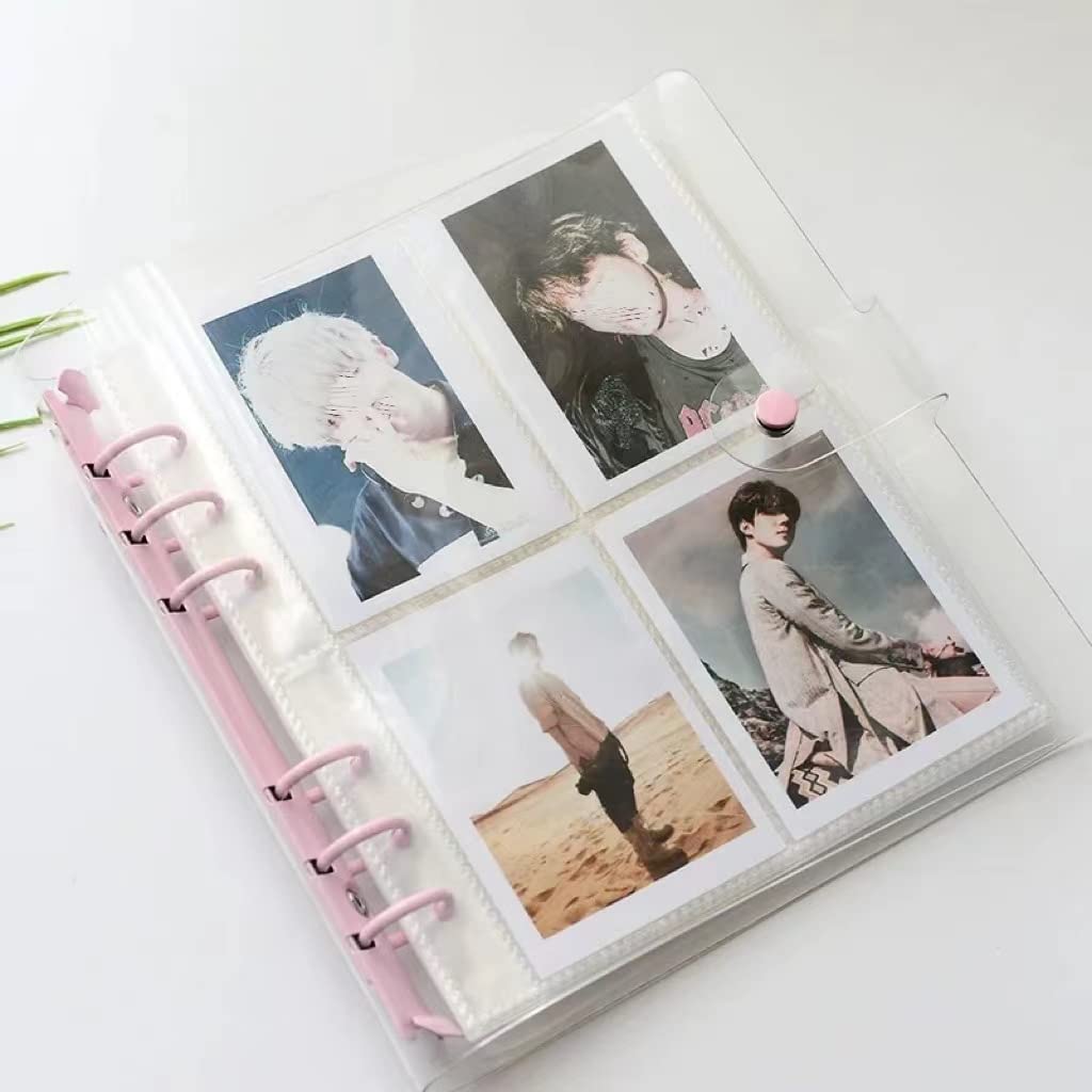 3 Inch 200 Pockets Portable Photo Album Books Home Picture Case Storage 6-Ring Binder Cover Refillable Notebook Kpop Photocard Name Card ID Holder (Pink)