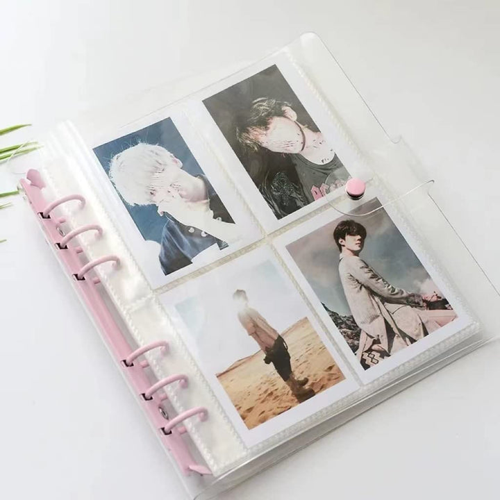 3 Inch 200 Pockets Portable Photo Album Books Home Picture Case Storage 6-Ring Binder Cover Refillable Notebook Kpop Photocard Name Card ID Holder (Pink)