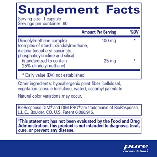 Pure Encapsulations DIMPRO 100 - Diindolylmethane Supplement - for Breast, Cervical & Prostate Health - Gluten Free & Vegan - 60 Capsules