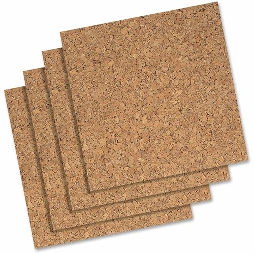 Cork Tiles, Cork Board, 12 x 12, Corkboard, Wall Bulletin Boards, Natural, 4 count (Pack of 1)