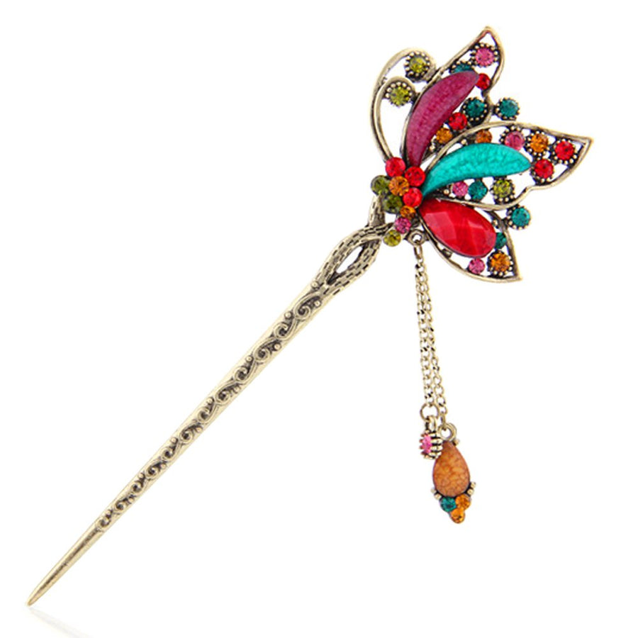 Fashion Long Hair Decor Chinese Traditional Style Women Girls Hair Stick Hairpin Hair Making Accessory with Butterfly, Multicolor