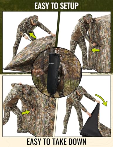 Hunting Blind See Through with Carrying Bag, 2-3 Person Pop Up Ground Blinds 270 Degree, 300D Portable Resilient Hunting Tent for Deer &amp; Turkey Hunting (Camouflage)