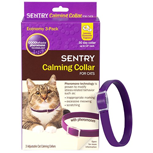 SENTRY Calming Collar for Cats, Up to 15-Inch Neck, Includes Three Cat Calming Collars, Lavender Chamomile Fragrance