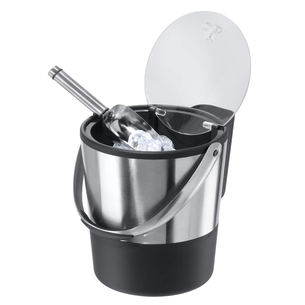 Insulated Ice Bucket, 4 Quart / 3.8 L, Stainless Steel, Black.