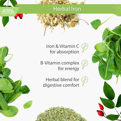 Herbal Iron - 48 Servings, Liquid Iron and Herbal Supplement, Vitamin C &amp; B Complex Vitamins, Iron-rich Greens, Vegan Iron for Men and Women