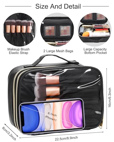 Travel Makeup Bag, Clear Makeup Organizer Bag Portable Cosmetic Bag, Cute Transparent Makeup Case For Women with Accessories