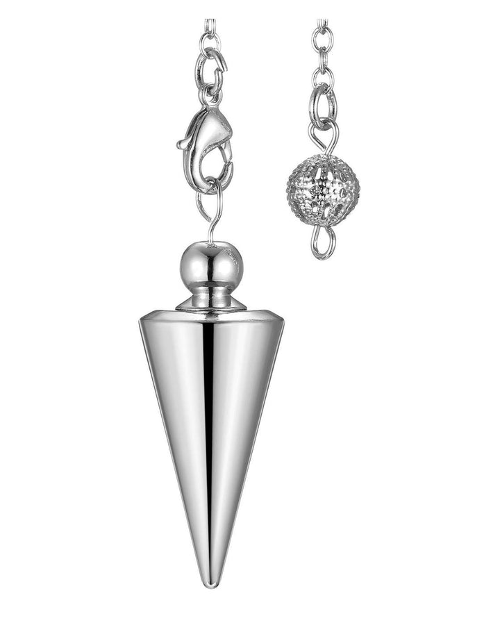 PESOENTH Copper Metal Dowsing Pendulum Divination Dower Reiki Healing Pendulum Chain,Silver Spiral Coil Point Meditation Yoga Balancing Pendant (Silver (Solid Cone))