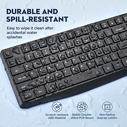 Wireless Keyboard and Mouse Combo, 2.4G USB Cordless Mouse and Keyboard, 3 Level DPI Slim Ergonomic Mouse, Responsive Plug &amp; Play for Computer Laptop PC - Full Size
