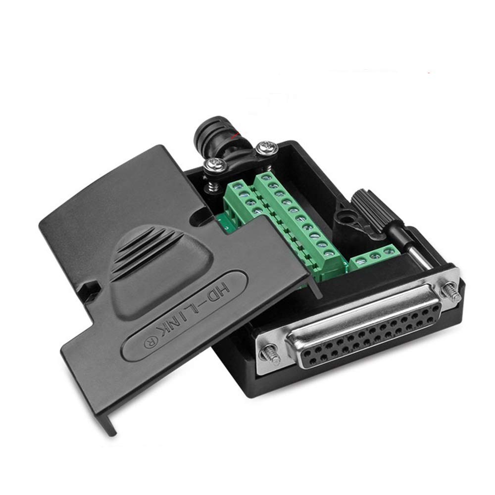 1PCS DB25 Solderless RS232 D-SUB Serial to 25-pin Port Terminal Female Adapter Connector Breakout Board with Case Long Bolts Nuts (Female)