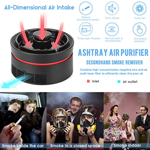 Smokeless Ashtray with LED Battery Indicator Rechargeable for Home, Office, Car(Black)