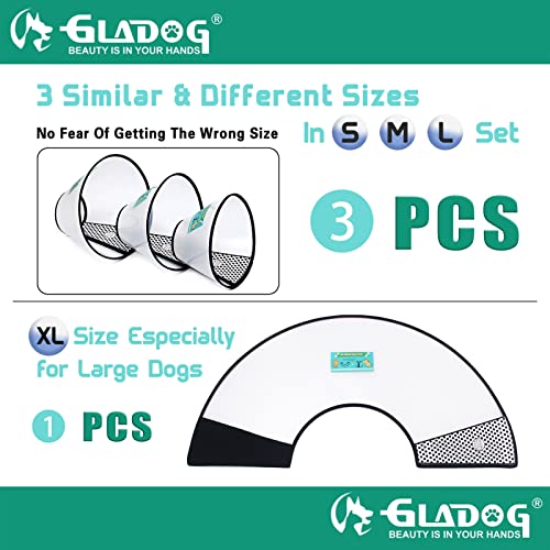 Soft Dog Cone Collar, 3 PCS (XL is Only 1 PCS) Flexible Plastic Cone for Dogs After Surgery, Dog Recovery Collar, Adjustable E-Collar for Large/Medium/Small Dogs Cat, Comfy Elizabethan Collar