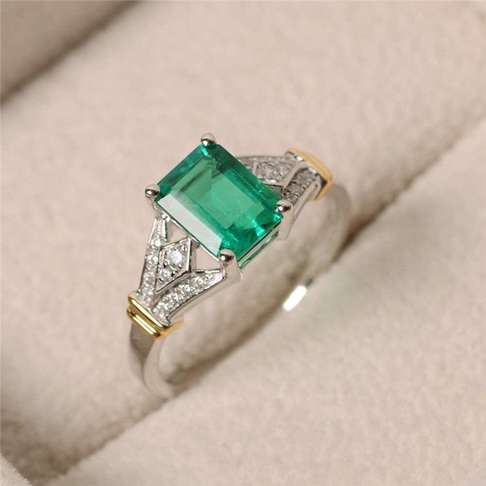 Fashion Jewelry Elegant Women 14k White Gold Filled Square Cut Emerald Gemstone Birthstone Wedding Bridal Band Ring Size 6-10 (7)