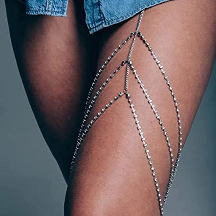 Boho Crystal Sexy Leg Chains Gold Body Chains Multilayer Beach Thigh Chain Fashion Body Jewelry for Women and Girls (silver)