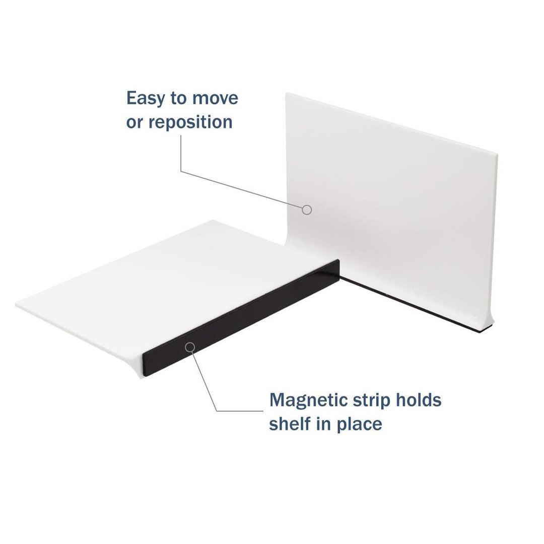 Apothecary Products Magnetic Shelf Divider, For Vitamins, Books, Food and More, 6 in x 4 in, White