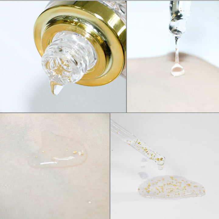 24K Gold Foil Essence Anti Aging &amp; Wrinkle Moisturizing Firming Face Serum Treatment for Women Skin Care Hyaluronic Acid Liquid (30ml)