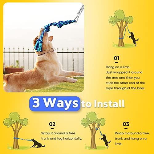 Bungee Dog Toy, Tether Tug Outdoor Dog Toy for Pitbull Interactive &amp; Exercise, Spring Pole Tether Tug of War Toy with Durable Rope, Outdoor Hanging Toys for Large Dogs Reduce Boredom, Blue