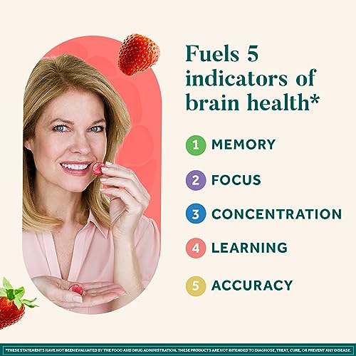 Original Brain Supplement for Memory, Focus & Concentration + Learning & Accuracy with Clinically Tested Nootropics Phosphatidylserine and Neurofactor, Strawberry Flavor, 50 Gummies