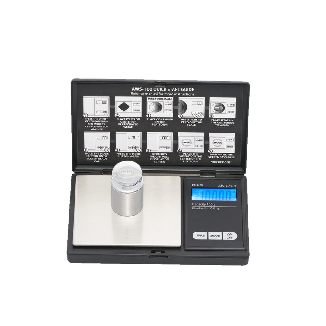 American Weigh Scales Series Digital Pocket Weight ScaleCalibration Weight Included 100g x 0.01g, (Black),