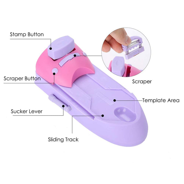 Nail Art Pattern Printer, DIY Stamper Manicure Printing Machine Printers Tool Set (1*Main Machine + 6*Pcs of Stainless Steel printed Templates + 1*User Manual)