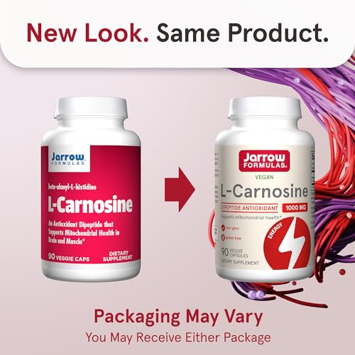 L-Carnosine Dipeptide Antioxidant 1000 mg, Dietary Supplement, Antioxidant Support for Mitochondrial Health, 90 Veggie Capsules, Up to 45 Day Supply
