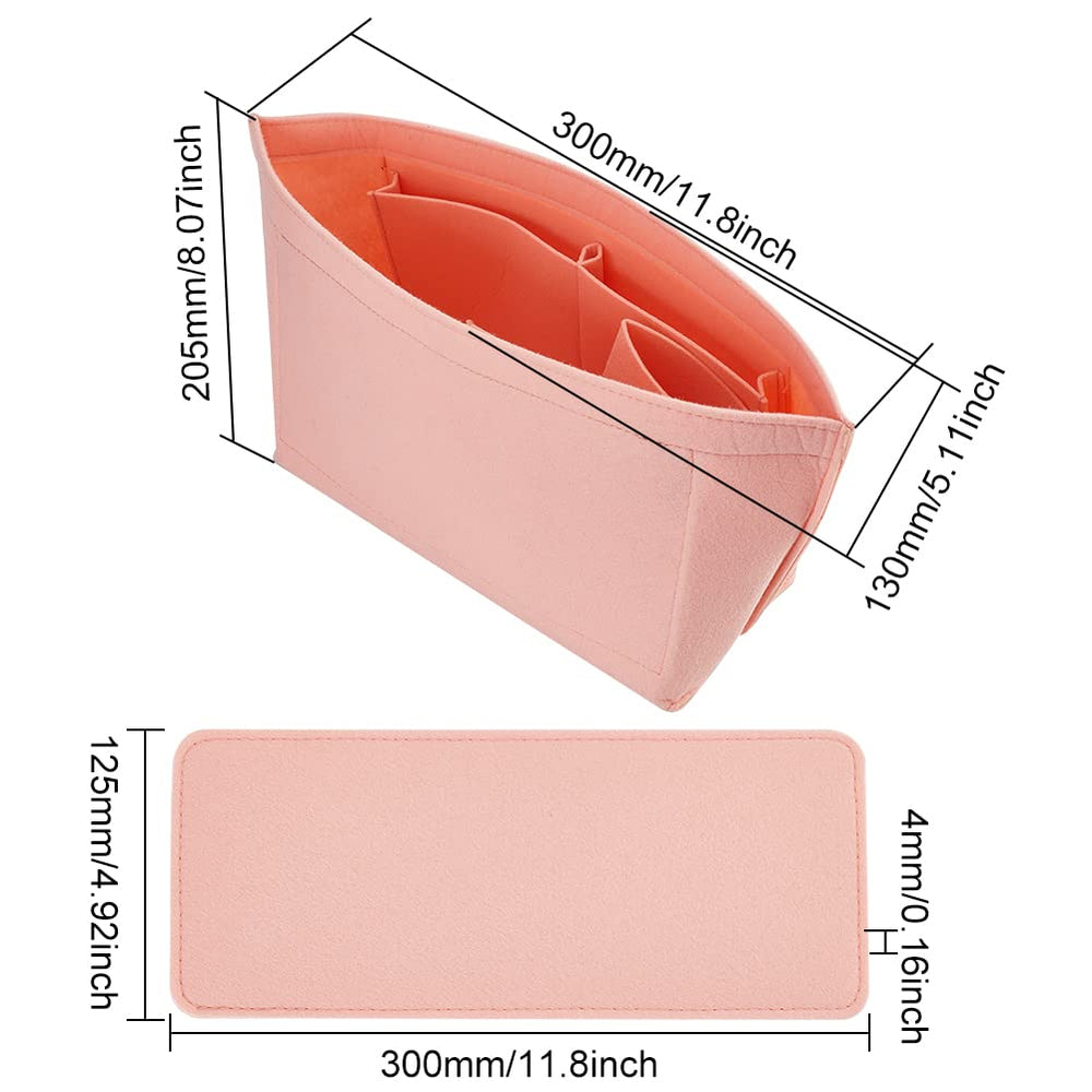 Felt Purse Organizer Base Shaper for Tote Bag, Bag Organizer Insert for Handbags Multiple Pockets Felt Organizer Bag in Bag Shaper with Zipper Pockets Fit LV Neverfull MM Speedy, Pink