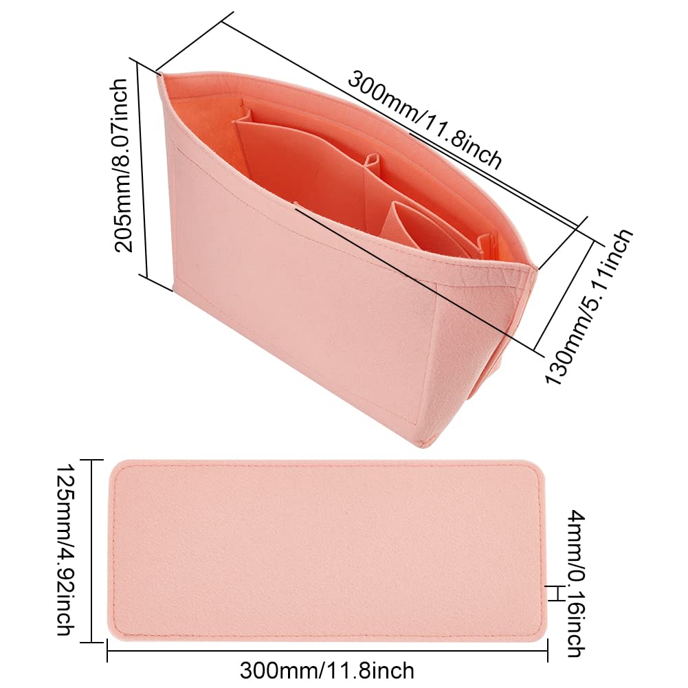 Felt Purse Organizer Base Shaper for Tote Bag, Bag Organizer Insert for Handbags Multiple Pockets Felt Organizer Bag in Bag Shaper with Zipper Pockets Fit LV Neverfull MM Speedy, Pink