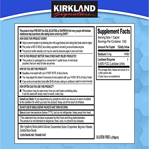 Kirkland Signature Fast Acting Lactase - 180 Caplets