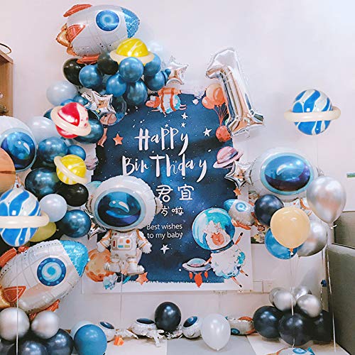 4Pcs Cute Large Size Outer Space Cartoon Balloons Astronaut Balloons Rocket Balloons for Kids Planet Themed Party Supplies Baby Shower Birthday Party (Colorful)