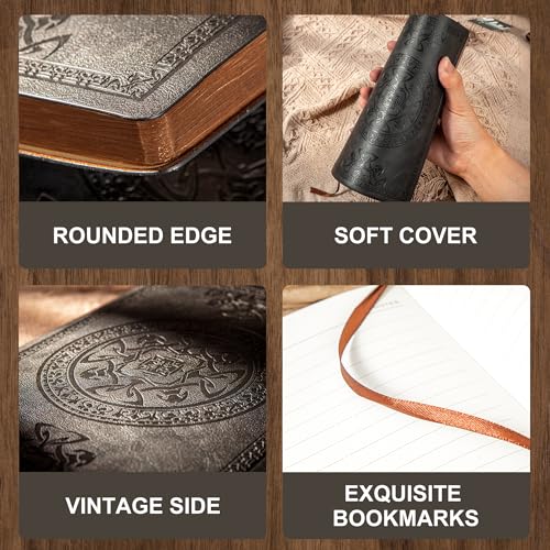 Lined Journal for Men Soft Cover Notebook Leather Journals for Writing, 180 Lay Flat Vintage Mens Journal Personal Diary, 5.7&#39;&#39; X 8.3&#39;&#39;, Black
