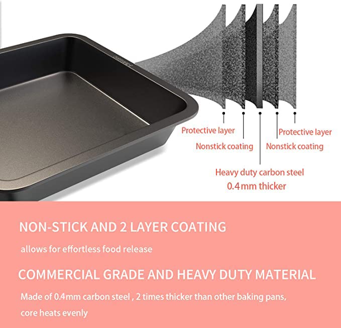 Square Cake Pan, 8-Inch Bakeware Non-Stick Carbon Steel Pan Deep Dish Oven Baking Mold Baking Tray Ovenware for Cakes, Bread, Pizza, Cookies