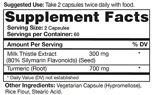 Milk Thistle Extract (80% Silymarin Flavonoids) Plus Turmeric - 120 Capsules