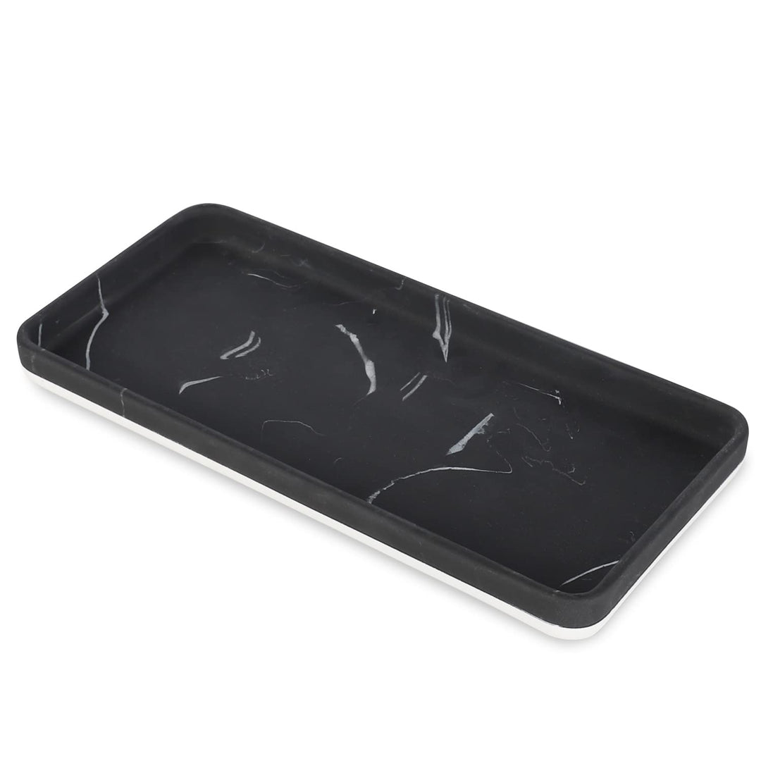 Vanity Tray, Bathroom Tray Toilet Tank Storage Tray, Resin Kitchen Sink Trays, Countertop Organizer for Candles Soap Towel Perfume Holder Jewlery Dish, Marble Black 11