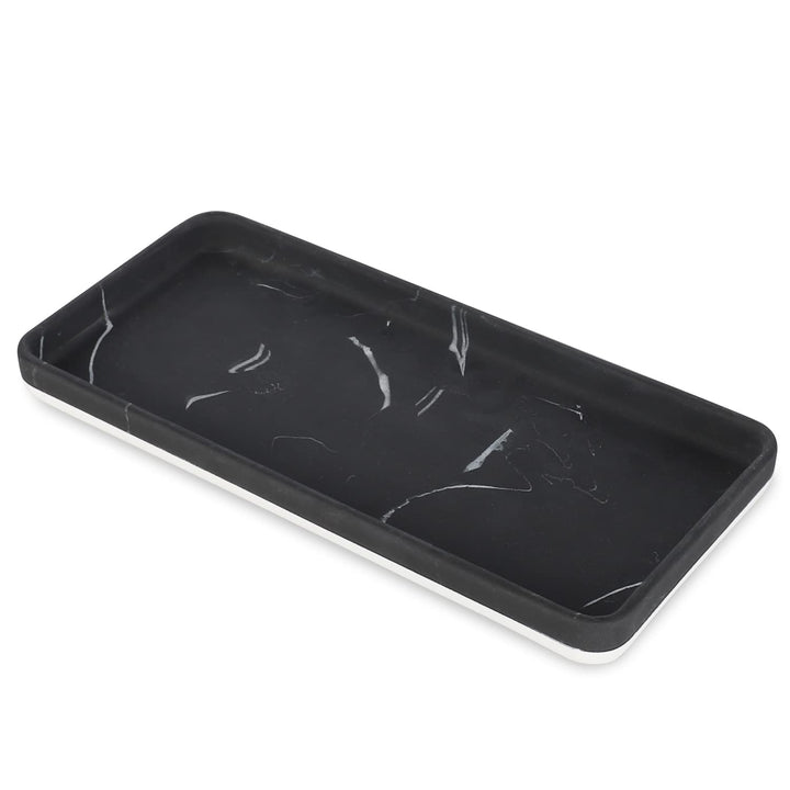Vanity Tray, Bathroom Tray Toilet Tank Storage Tray, Resin Kitchen Sink Trays, Countertop Organizer for Candles Soap Towel Perfume Holder Jewlery Dish, Marble Black 11