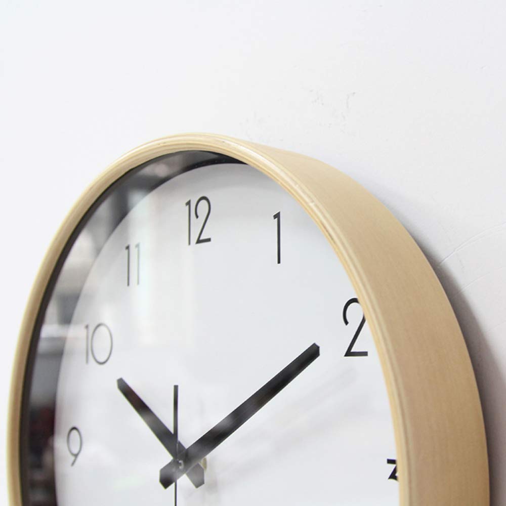 Justup 8 Inch Wood Table Clock,Non-Ticking Table Desk Clock Battery Operated with Sweep Quartz Movement HD Glass Large Numerals Decorative for Bedroom Living Room Kids Room (White)