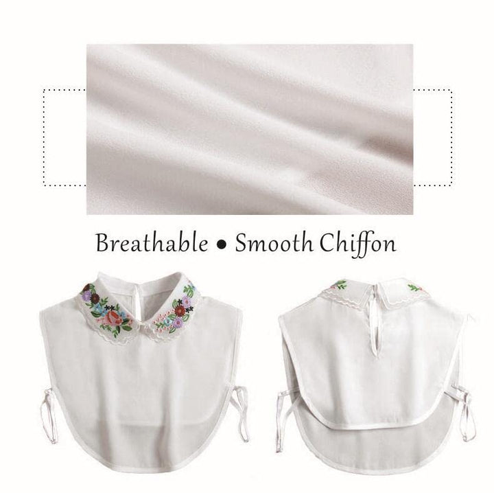 Lace Chiffon Detachable Dickey Blouse False Collar Embroidery Flower Fake Half Shirt Collar for Women (White)
