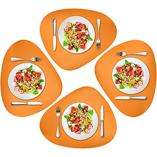 Table Mats for Round Fall Placemats Set of 4 Outdoor Indoor Place Mats Leather Wipeable Washable Placemats for Kitchen Dining Patio Table Heat Resist Easy to Clean Orange Placemats