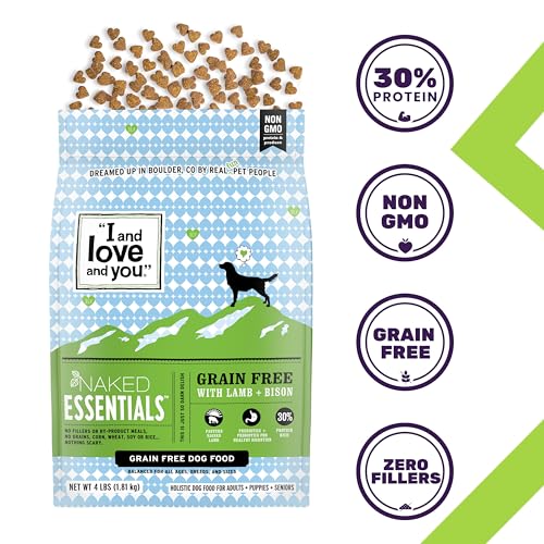 I and love and you Naked Essentials Dry Dog Food - Lamb + Bison - High Protein, Real Meat, No Fillers, Prebiotics + Probiotics, 23lb Bag