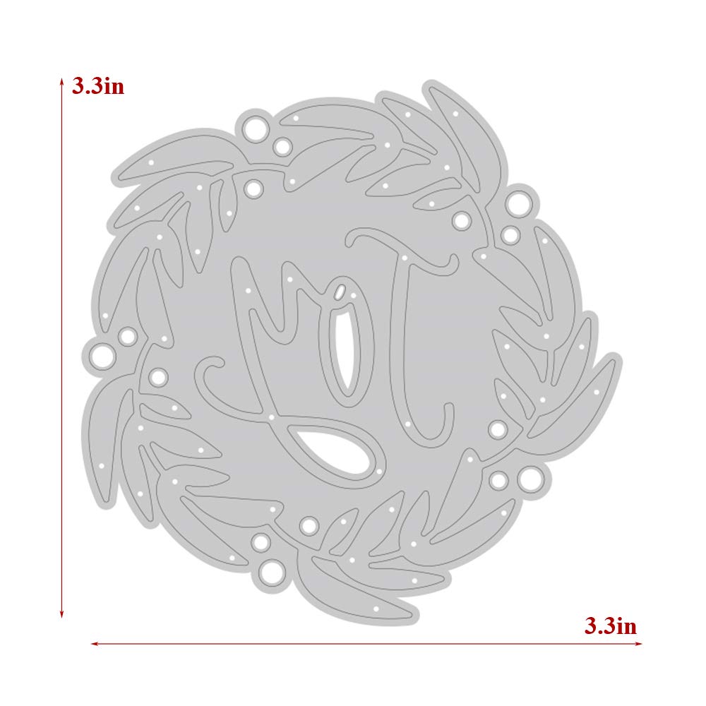 3.3 Inch Flower Wreath with Joy Words Letters Embossing Metal Cutting Dies Christmas Thanksgiving Craft Die Cuts