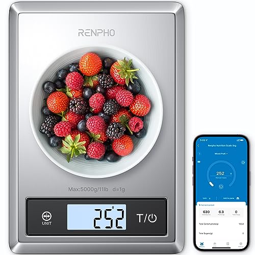 Smart Food Kitchen Scale, Food Weight Scale with Nutritional Calculator, Digital Food Scale Grams and Ounces for Weight Loss, Calorie, Macro and Cooking, Stainless Steel