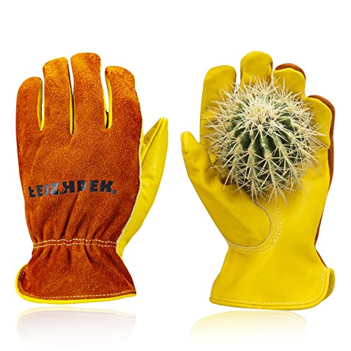 Gardening Gloves, Water Resistant, Abrasion Resistant, Breathable Cowhide Leather Work Gloves