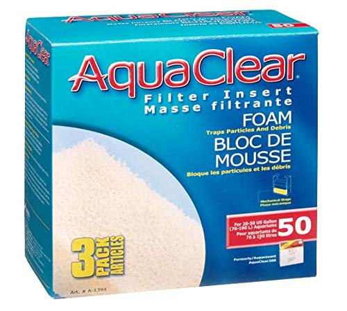 AquaClear 50 Foam Filter Inserts, Aquarium Filter Replacement Media, 3 Count (Pack of 1), A1394